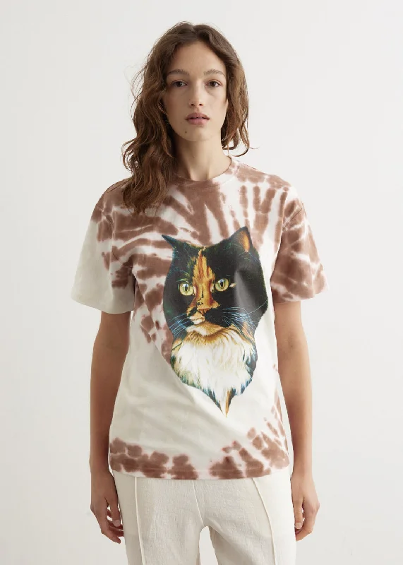 Cat Print Tie-Dye T-Shirt